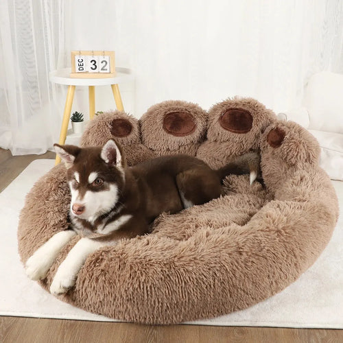 Dog Bed Winter Cat Pet Sofa Cute Bear Paw Shape Comfortable Pet Sleeping Beds For Small Medium Large Soft Fluffy Cushion Dog Bed